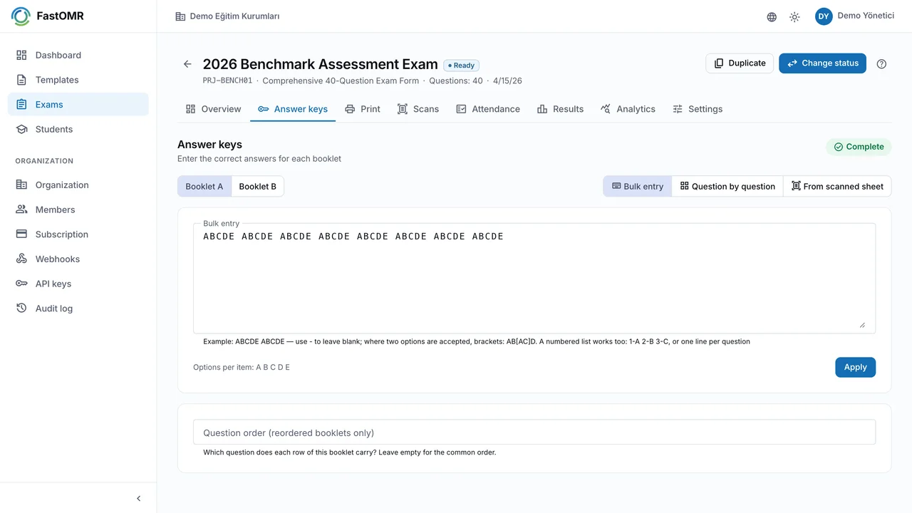 Multi-Booklet Answer Key Management