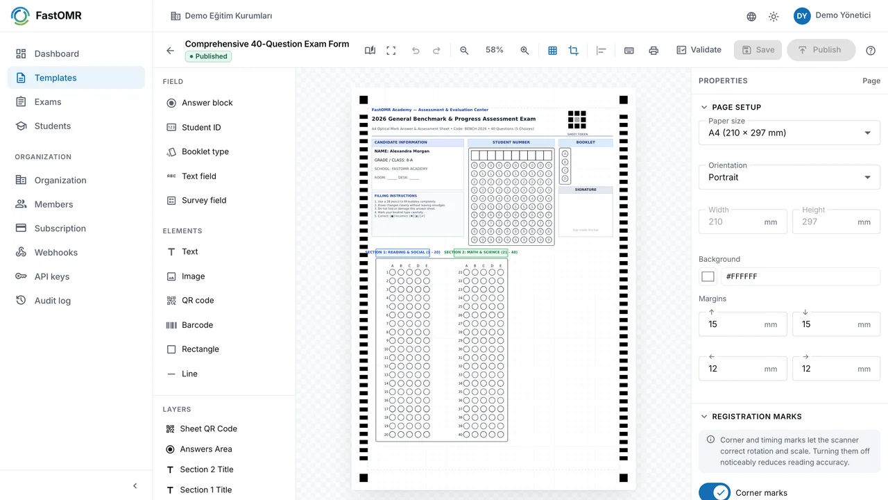 FastOMR Form Designer Interface